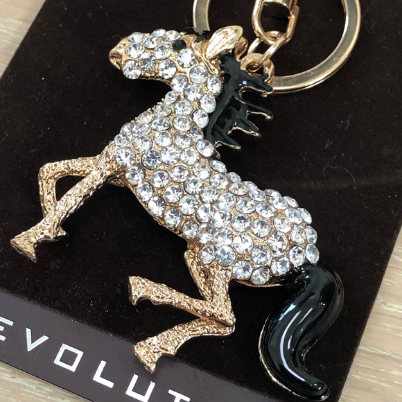 ⭐️TAGS EVOLUTION⭐️Rhinestone Swarovsky Crystals Gold Pony Horse Keychain Charm - Picture 7 of 10